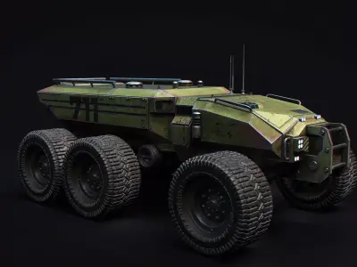 Technical Vehicle Green Source Files Attached 8K Textures Low-poly 3D model