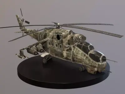 Post-Apo Mi-24 Attack Helicopter Low-poly 3D model