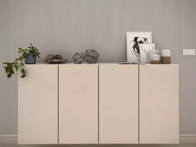 White modern cabinet composition - Include decorative set 3D model