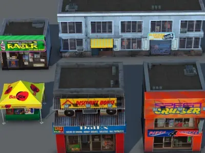 Set of Small Stores - low poly Low-poly 3D model