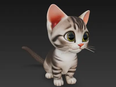 Cat Kitten Realistic 3D Model Basic - Low Poly Realistic Low-poly 3D model