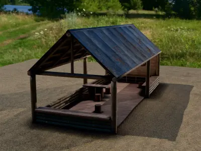 Rustic Wooden Shelter Pavilion 3D Model Free low-poly 3D model