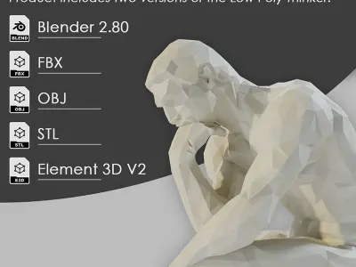 Low poly Statue of the Thinker 3D model
