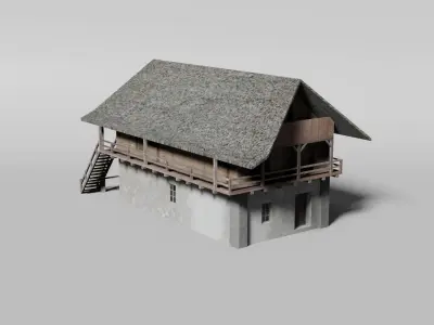 Old rural barn Low-poly 3D model
