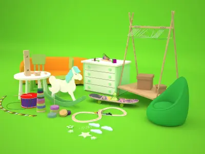 Toy Collection set of furniture 3D model