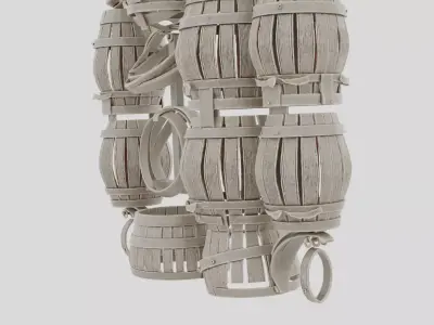 Fantasy Market Wooden Barrel Stack for 3D print Low-poly 3D model