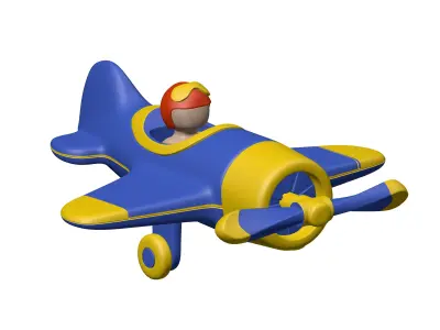 Cartoon Plane with Pilot Low-poly 3D model