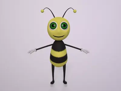 Cartoon bee character  Low-poly 3D model