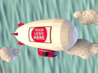 Cartoon Airship Low-poly 3D model