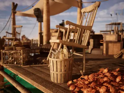 Fishing Dock 35 Assets Low-poly 3D model