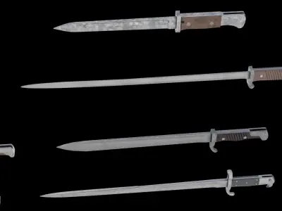 Set of 10 low-poly old german bayonets Low-poly 3D model