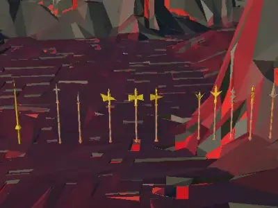 Polearms Batch forged on a Volcano Low-poly 3D model