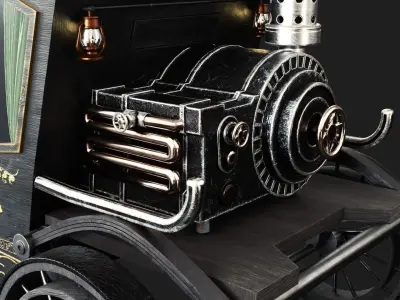 Steampunk Engine Old Medieval Carriage Low-poly 3D model