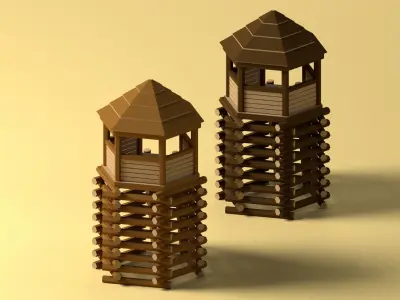 Low Poly Wood Tower 1 Low-poly 3D model