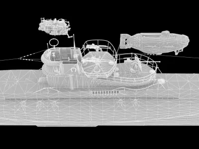 Classic Submarine with Cockpit Detail and 2 UUV Low-poly 3D model