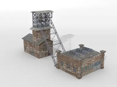 Old coal mine buildings Low-poly 3D model