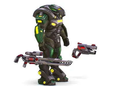 Cartoon Sci-Fi Cyborg Drone Sniper Soldier Low-poly 3D model