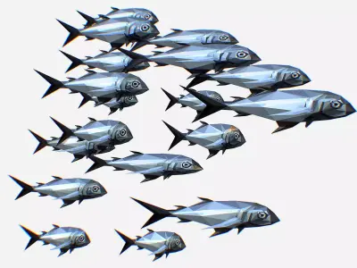 Animated Low Poly Art Flock Grey Sea Fish Low-poly 3D model