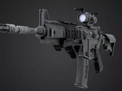 Game-Ready Low Poly Assault Rifle PBR Textured Military Weapon  Low-poly 3D model
