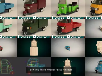 Low Poly Three-Wheeler Pack 3D Model Collection