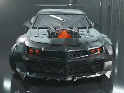 Cyberpunk Battle Car - Widebody Street Racer Rigged Low-poly 3D model