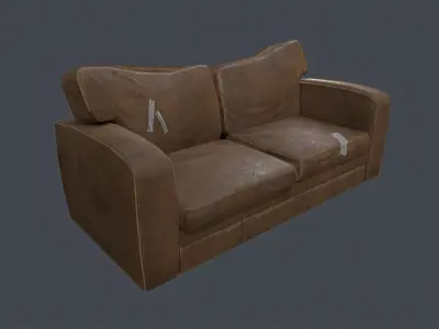 Old Leather Couch PBR Low-poly sofa  Free low-poly 3D model