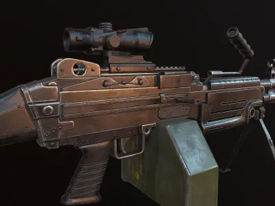 M249 and Acog Scope Light Machine Gun PBR Low-poly 3D model