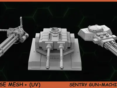 Fred BaseMeshes-SentryGuns MachinGuns Vol 1 Low-poly 3D model