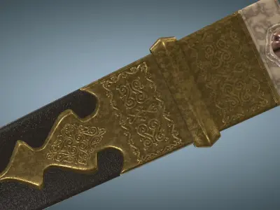 Unique Caucasian dagger Qama or Cossack dagger Low-poly 3D model