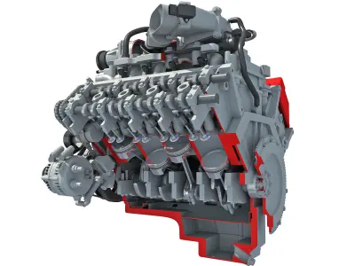 Sectioned Animated V8 Engine 3D model