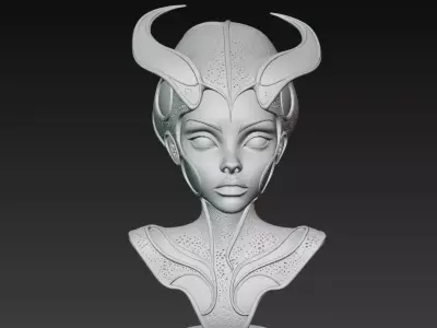 Stylized Alien Queen Bust STL 3D Print Sci Fi Character 3D print model