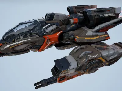 Corvette Spaceship - game model Low-poly 3D model