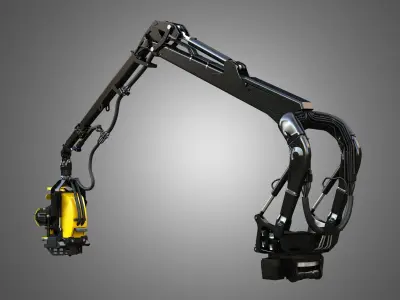 Forestry Crane with Harvester Head 3D model