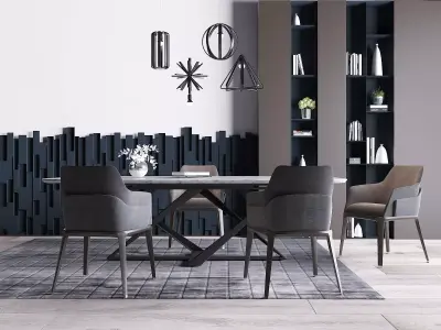 table modern dining room with furniture 3D model