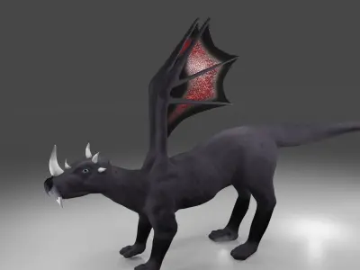 Four Legged Winged Dragon Creature Monster Low-poly 3D model