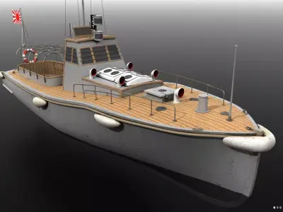 Japanese 11m 60Hp motor boat Low-poly 3D model
