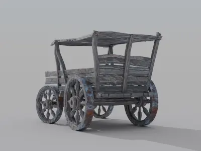 Old Wooden Cart Low-poly 3D model