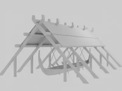 Viking ship under construction Low-poly 3D model