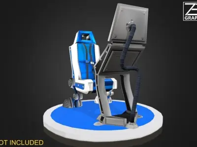 Game Ready Scifi Steampunk Pilots Seat and Terminal Control Low-poly 3D model
