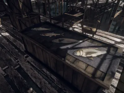 Medieval Lake Village stalls Low-poly 3D model