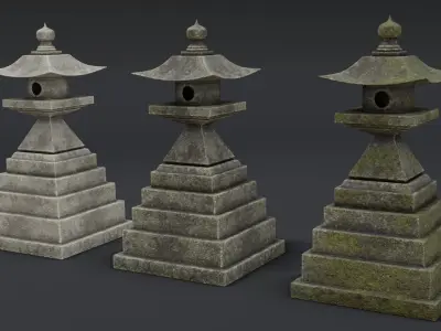 Japanese Stone Lantern 1 Low-poly 3D model