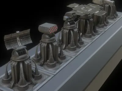 Futuristic Tower Collection Low-poly 3D model