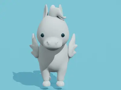 Cute white Pegasus with wings  3D model
