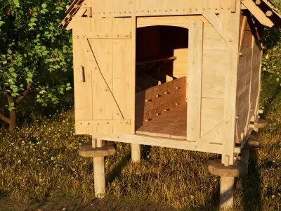 Enterable small medieval granary Low-poly 3D model