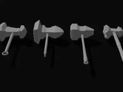 Collection of fantasy hammers in a minimalist style Free low-poly 3D model