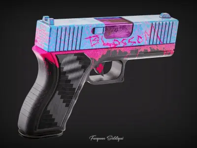 Glock Pistol Blossom Blueprint PBR Gun Low-poly 3D model