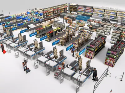 Supermarket Shop Store Elements checkout 4 3D model