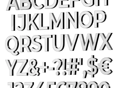 Backlit alphabet 3d volumetric glowing letters numbers symbols 3D model