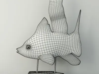 Hand-Carved Driftwood Fish On Stand 3 3D model