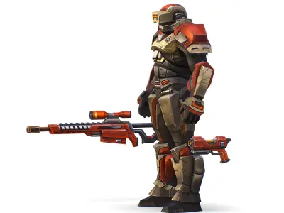 Cartoon Sci-Fi Cyborg Drone Sniper Soldier Low-poly 3D model